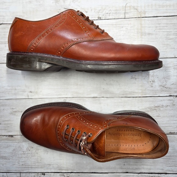 Johnston & Murphy Passport Saddle Oxford Mens 10W Brown Leather Brogue Italy main image 4